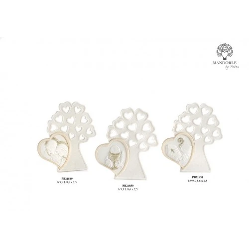 Bomboniera Per Cresima Albero Cuori Con Mitria Pastorale 9.9 Cm. Resina
