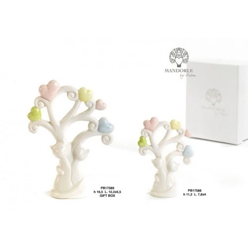 ALBERO/CUORI-GATTI INNAMORATI 16.5 CM. PORCELLANA