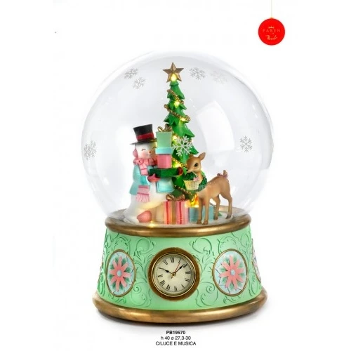 ALBERO NAT. E PUP. NEVE IN SFERA 40 CM. VETRO RESINA LUCE MUS