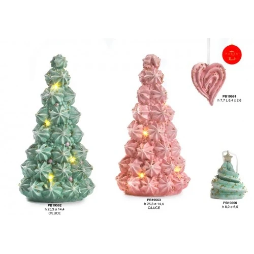 ALBERO NATALE DI MERINGHE ROSA 25.3 CM. RESINA LUCE