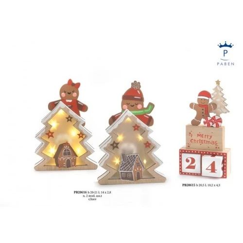 ALBERO NATALE OMINO DI MARZAPANE 21 CM. LEGNO LUCE