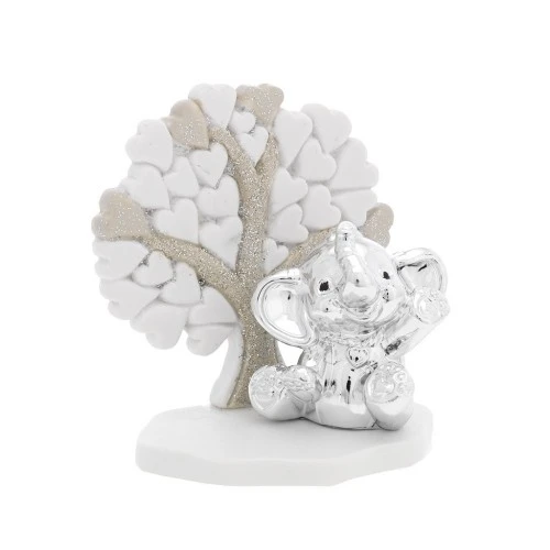 ALBERO STILIZZATO CON CUORI E RICCIOLI ED ELEFANTINO ARGENTATO