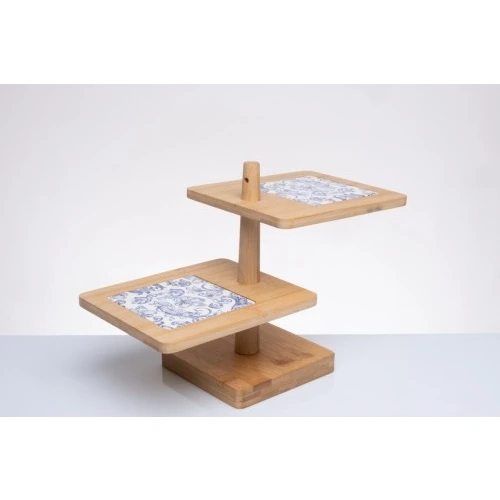 Alzata 2 Piani Cuorematto Fregio: Bomboniera Solidale Legno e Porcellana