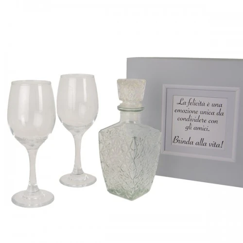 BOMBONIERA - SET 3 PEZZI CALICI E BOTTIGLIA 400 ML CON BOX 