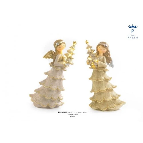 ANGELO CON ALBERO NATALE 23.2 CM. RESINA ORO LUCI