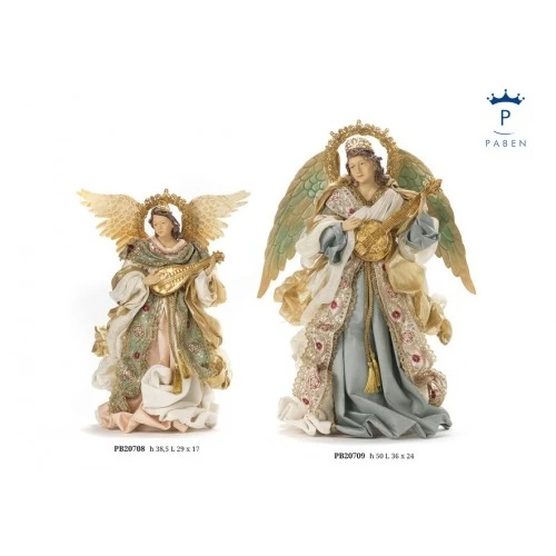 ANGELO CON BANJO 50 CM. RESINA STOFFA METALLO