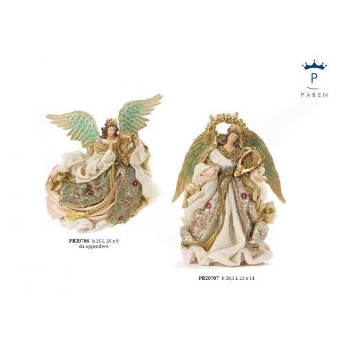 ANGELO CON LIRA 25 CM. RESINA STOFFA METALLO 