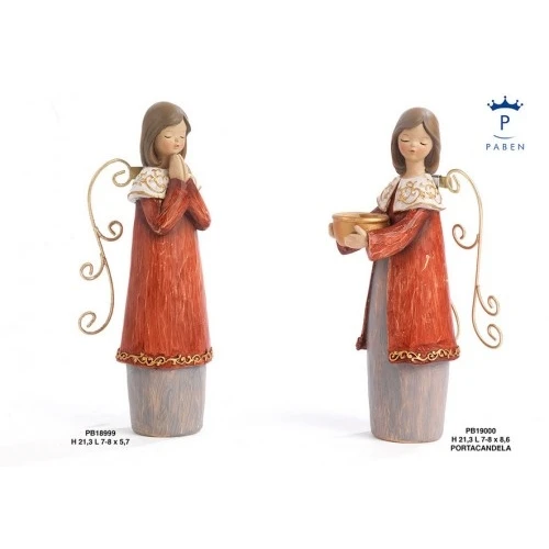 ANGELO IN PREGHIERA STIL. 21.3 CM. RESINA ALI METALLO