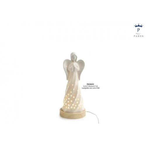 ANGELO 24.4 CM. PORCELLANA SU BASE LEGNO LUCE