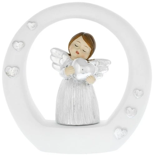 ANGIOLETTO SU CERCHIO STILIZZATO BIANCO - CON CUORE CM.12