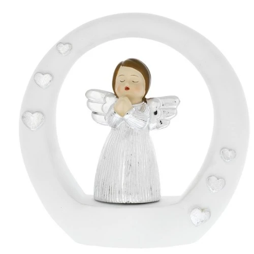 ANGIOLETTO SU CERCHIO STILIZZATO BIANCO - MANI GIUNTE CM.12