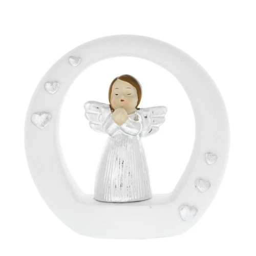 ANGIOLETTO SU CERCHIO STILIZZATO BIANCO - MANI GIUNTE CM.8