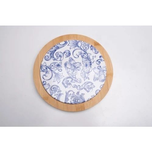 Antipastiera Cuorematto Fregio: Bomboniera Solidale Matrimonio in Legno e Porcellana cm.24