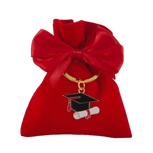 Sacchettino Confetti Laurea Rosso con Portachiavi 