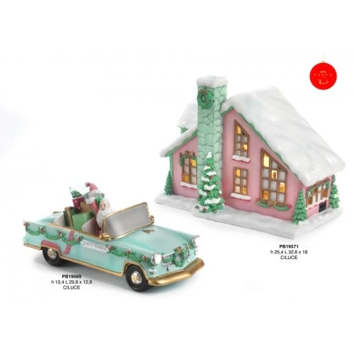 AUTOMOBILE DI BABBO NATALE CON DONI 29.8 CM. RESINA LUCE