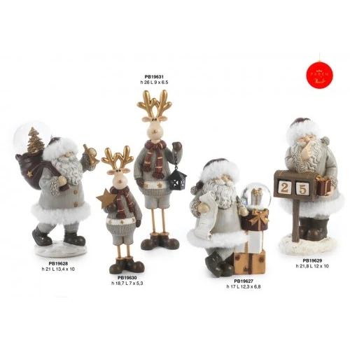 BABBO NATALE GLOBO VETRO SACCO DONI 21 CM. RESINA PELL.