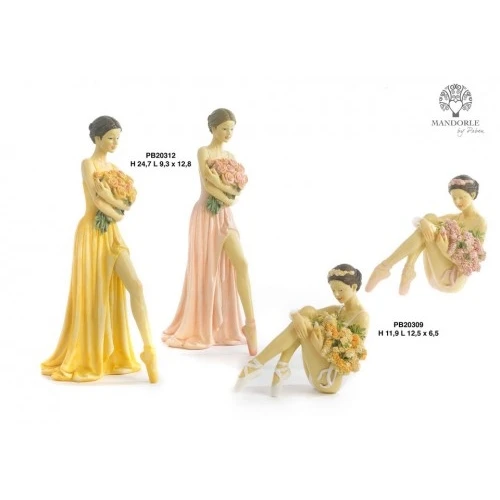 BALLERINA SEDUTA CON FIORI 11.9 CM. RESINA