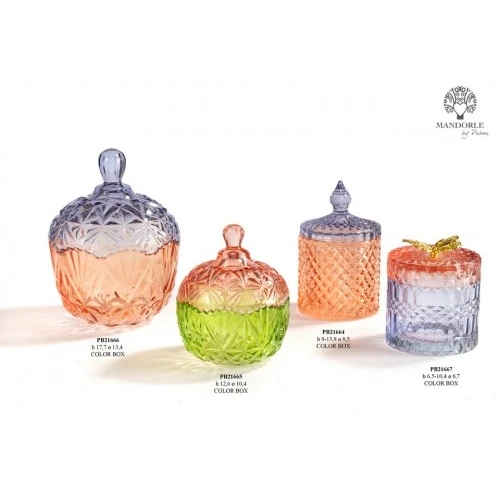 Bomboniere Matrimonio: Barattolo in Vetro Lavorato e Colorato 13.8 CM. 