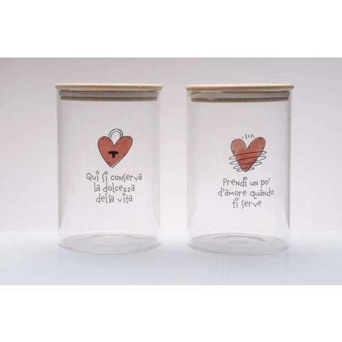 Barattolo Vetro Borosilicato Cuorematto - Bomboniera Matrimonio Solidale Utile con Cuore cm.12x h.18