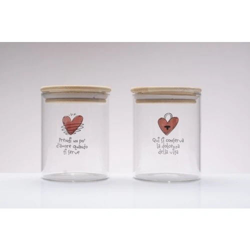 Barattolo Vetro Borosilicato Cuorematto - Bomboniera Matrimonio Solidale Utile con Cuore cm.8x h.10