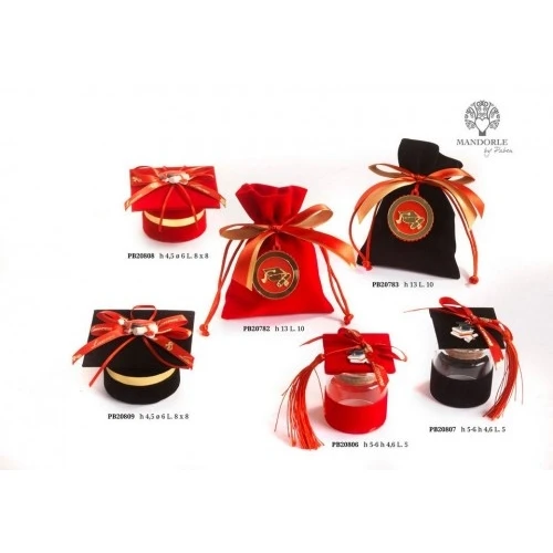 BARATTOLO X CONFETTI TOCCO ROSSO E NAPPA 6 CM. VETRO STOFFA