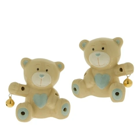 ORSETTO CON CAMPANELLA IN CERAMICA E LUCE LED CM.9 CELESTE 