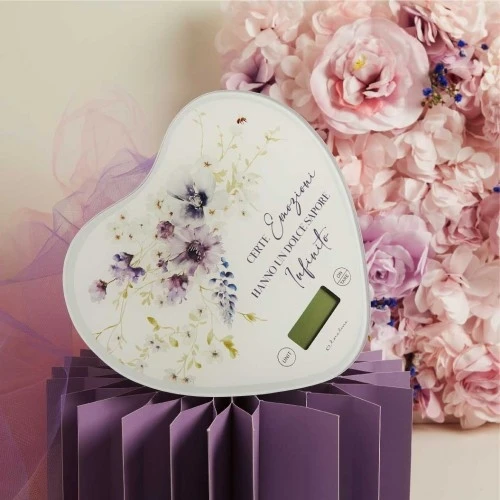 BILANCIA CUORE FIORI LILLA - BOMBONIERE UTILI CLARALUNA cm.23,5x22x2