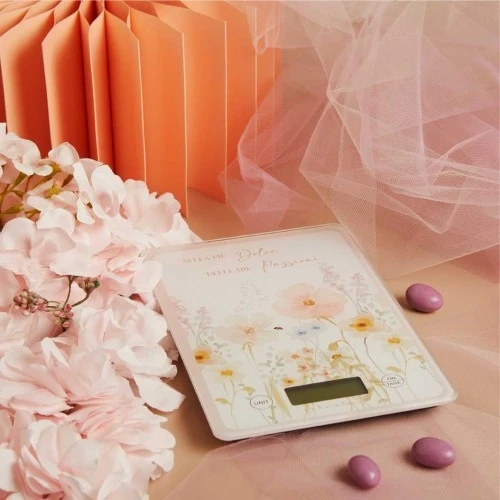 BILANCIA FIORI ROSA - BOMBONIERA PER NOZZE CLARALUNA cm.15X22X2