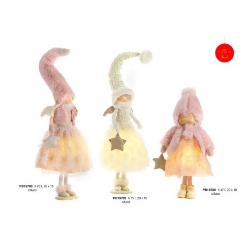 BIMBA CON CAPPOTTO PELLICCIA 47 CM. RESINA STOFFA LUCE