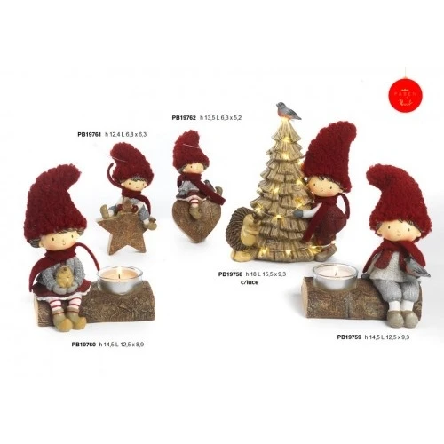 BIMBO E RICCIO CON ALBERO NATALE 18 CM. RESINA STOFFA LUCI