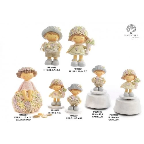 BIMBO CON CAPPELLO E CESTO DI FIORI 10.3 CM. RESINA