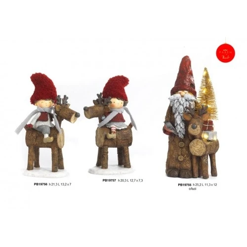 BIMBO SPIR. SU RENNA FINTO LEGNO 21.3 CM. RESINA STOFFA