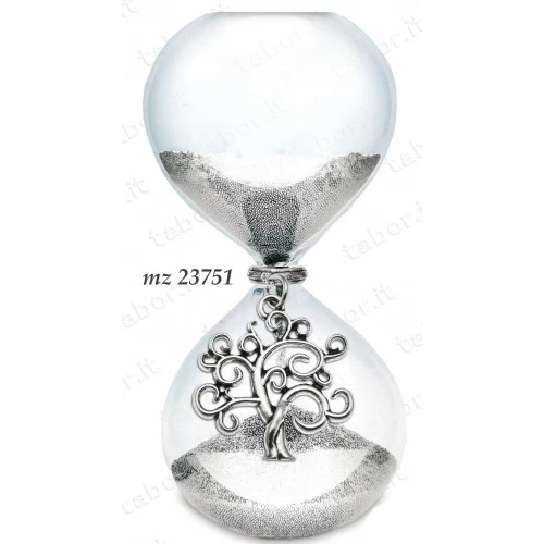 Bomboniera clessidra grande sabbia argento con albero della vita