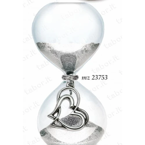 Bomboniera clessidra grande sabbia argento con cuore