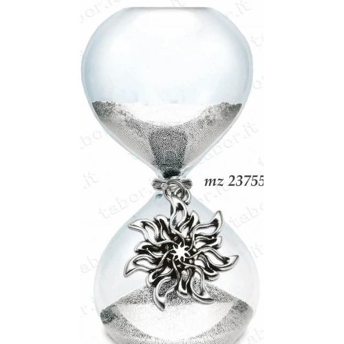 Bomboniera clessidra grande sabbia argento con sole