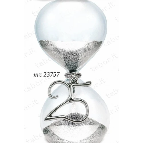 Bomboniera clessidra grande sabbia argento con venticinquesimo