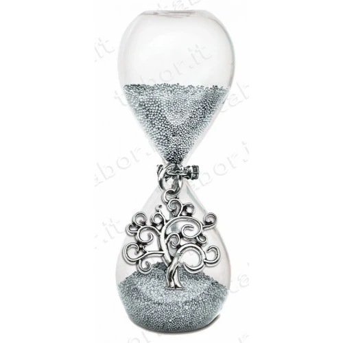 Bomboniera clessidra sabbia argento con albero della vita