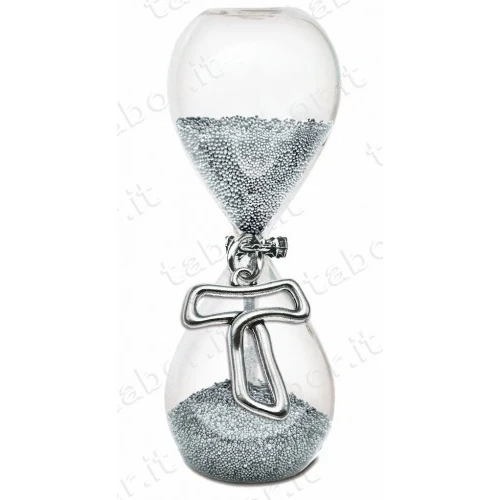 Bomboniera clessidra sabbia argento con Tau