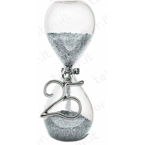 Bomboniera clessidra sabbia argento con venticinquesimo
