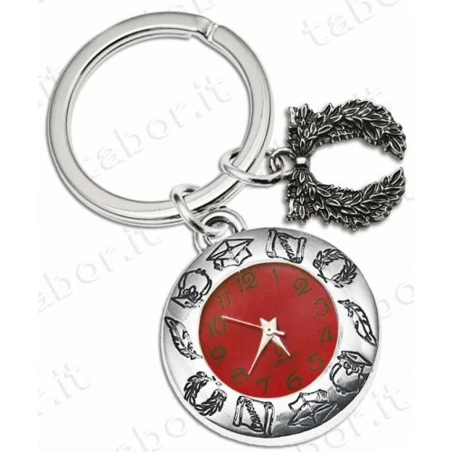 Bomboniera laurea portachiavi orologio con ciondolo corona alloro