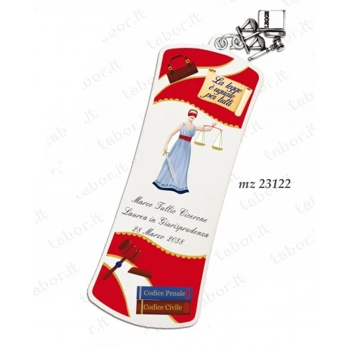 Bomboniera laurea segnalibro personalizzabile con ciondolo giurisprudenza