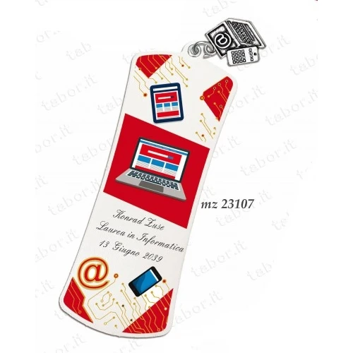 Bomboniera laurea segnalibro personalizzabile con ciondolo informatica