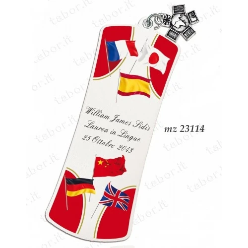 Bomboniera laurea segnalibro personalizzabile con ciondolo lingue