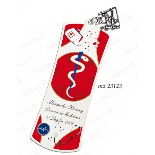 Bomboniera laurea segnalibro personalizzabile con ciondolo medicina