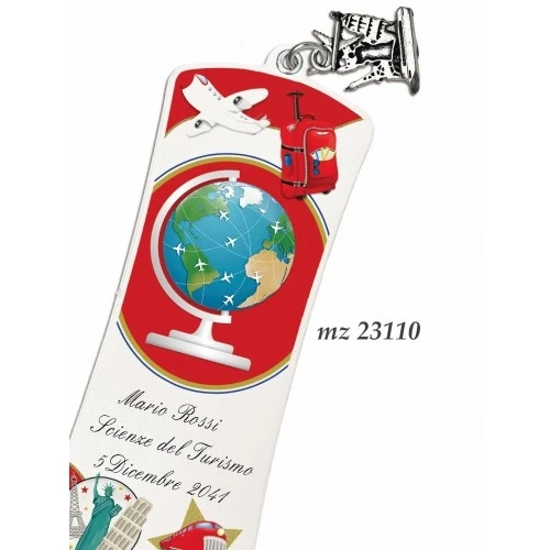 Bomboniera laurea segnalibro personalizzabile con ciondolo turismo