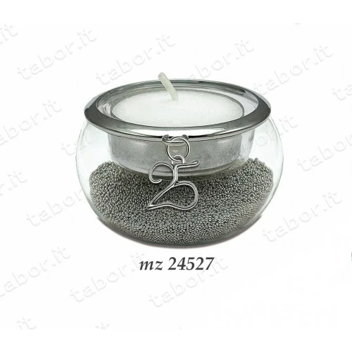 Bomboniera portacandela vetro con perline argento ciondolo 25