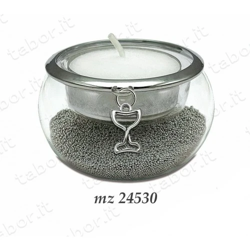 Bomboniera portacandela vetro con perline argento ciondolo calice comunione