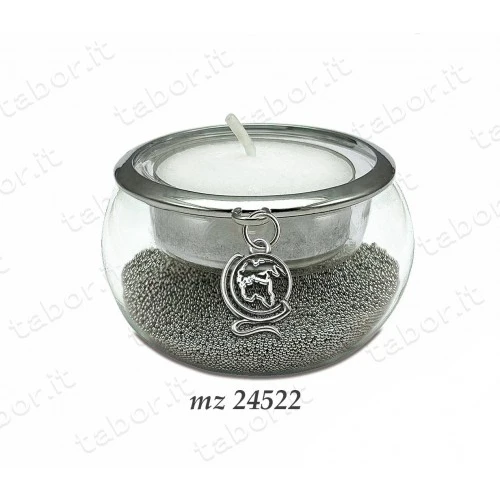 Bomboniera portacandela vetro con perline argento ciondolo globo