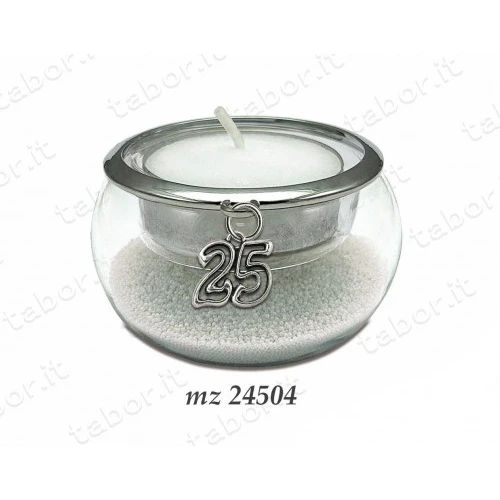 Bomboniera portacandela vetro con perline bianche ciondolo 25