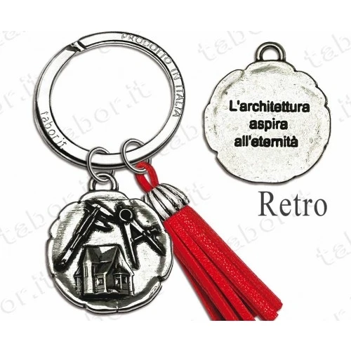 Bomboniera portachiavi laurea in architettura con nappina rossa